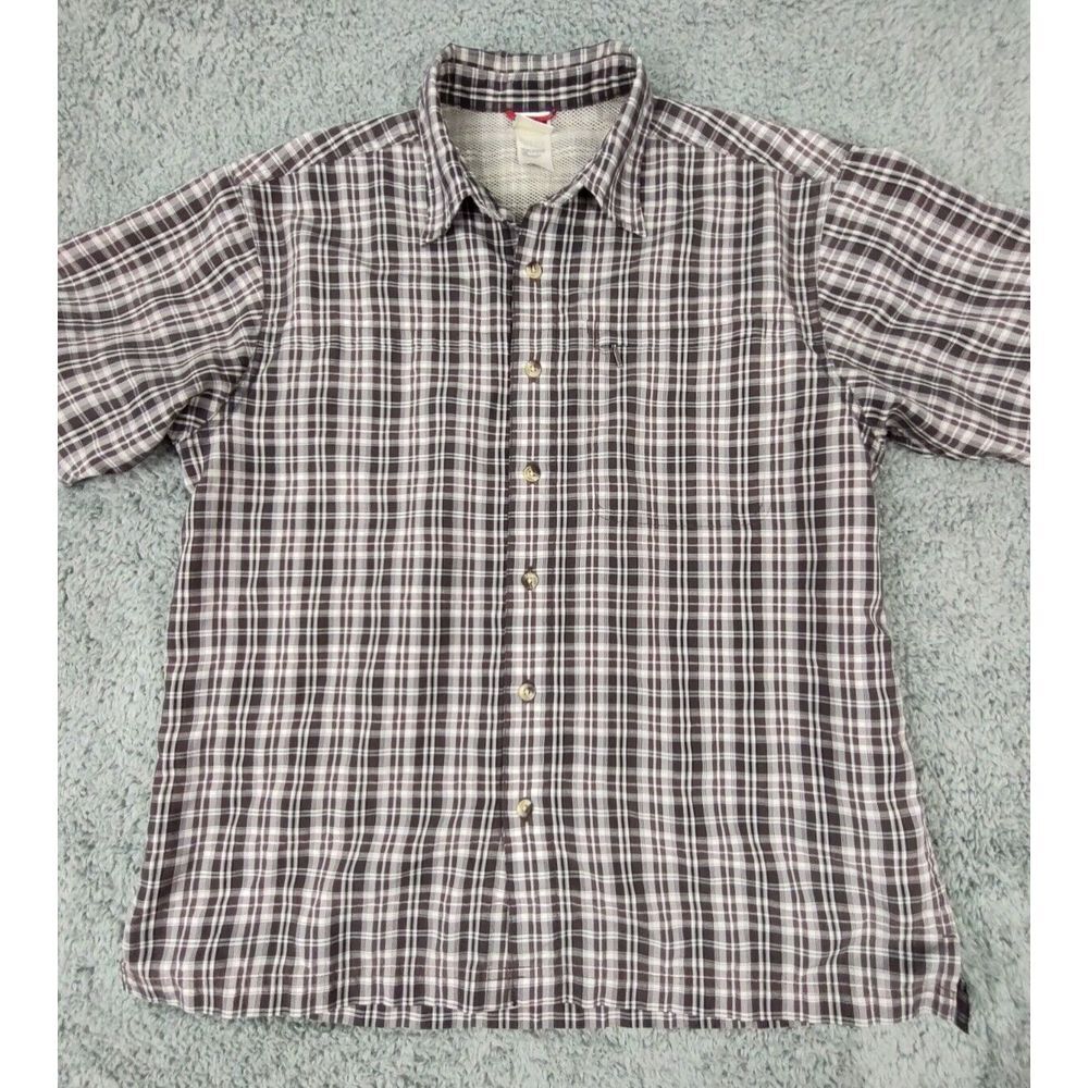 The North Face Shirt Men's L Brown Zip Chest Pocket Short Sleeve Button Up